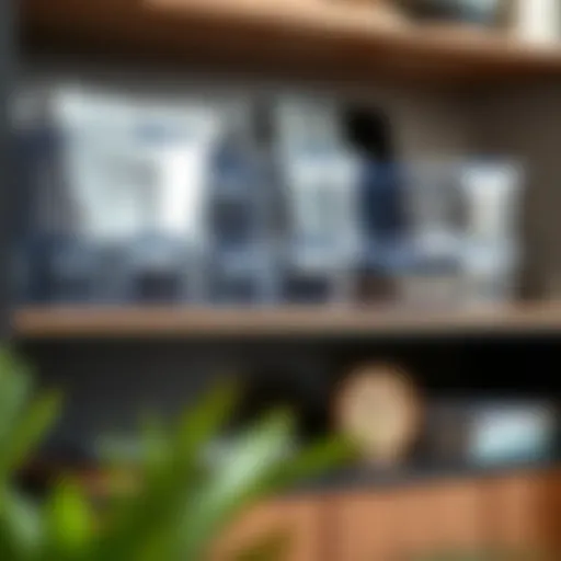 Elegant acrylic storage bins lined on a stylish shelf, showcasing their design and functionality.