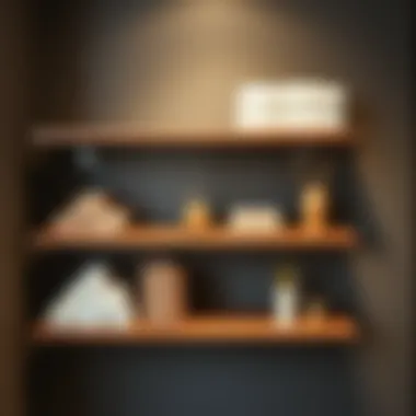 Stylish shelves displaying rolled towels and decorative items