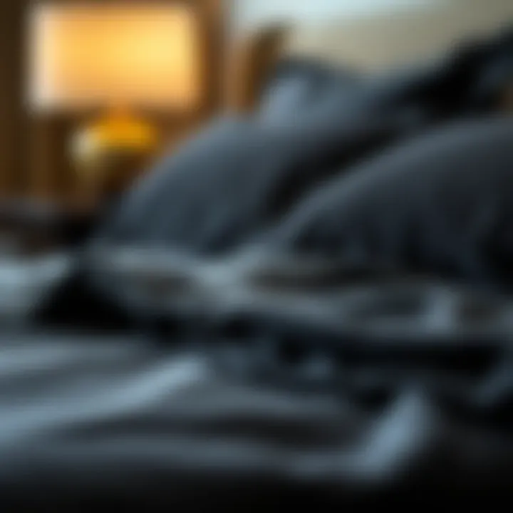 A close-up of high-quality fabric used in black bedding