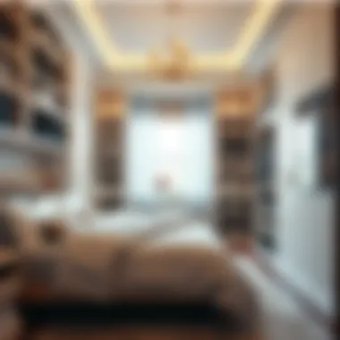 Elegant bedroom closet with custom shelving