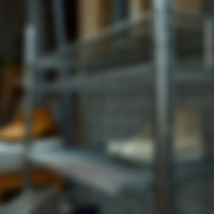 Detailed view of metal shoe rack construction and materials