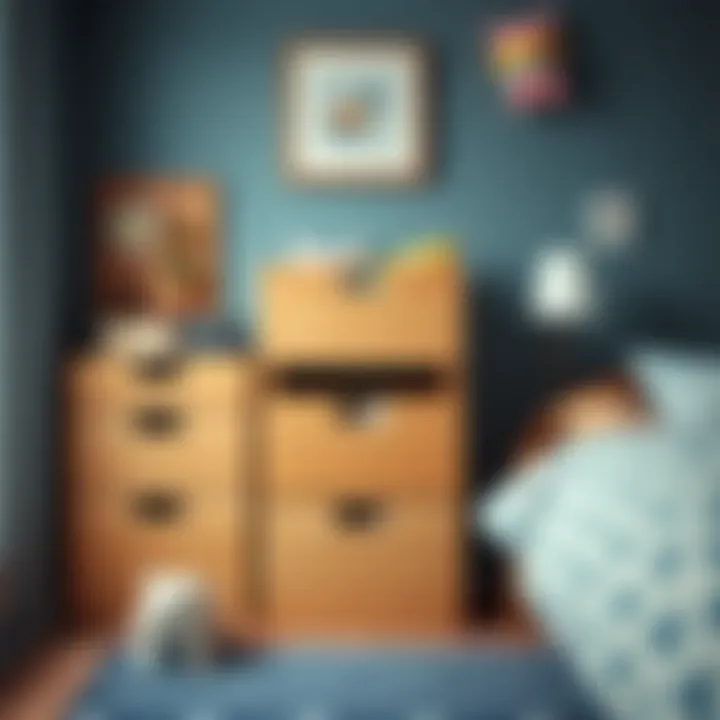 Innovative organization of stackable wood storage bins in a children's room