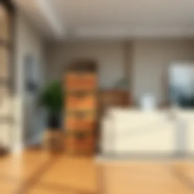 Stylish stackable wood storage bins in a modern living room