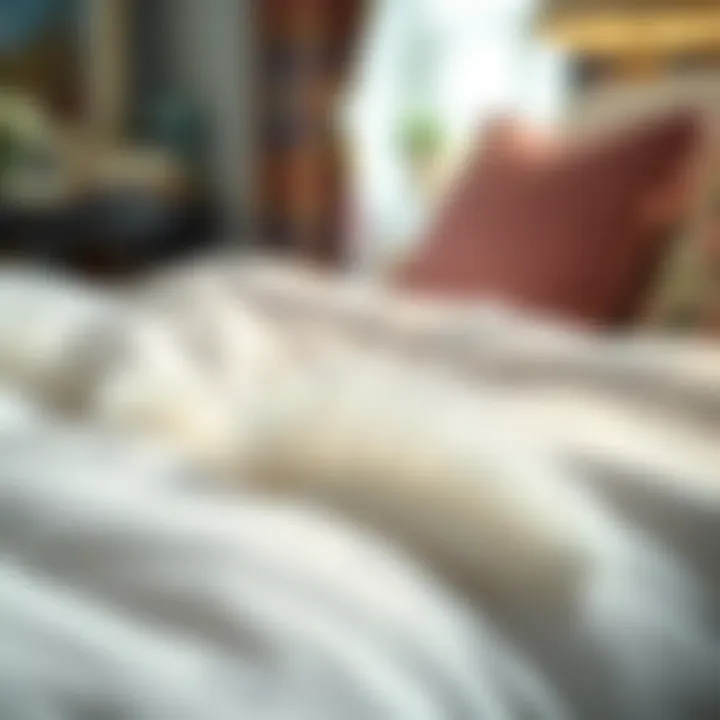 Close-up view of soft feather filling in a comforter