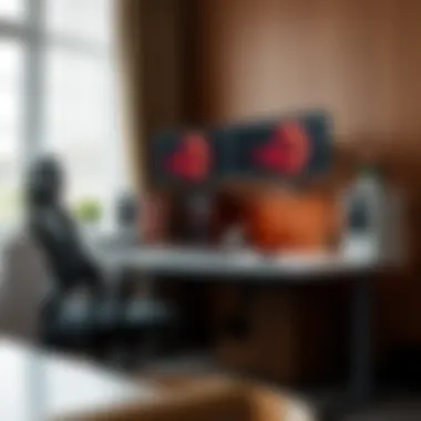 Ergonomic gaming desk setup showing optimal monitor height