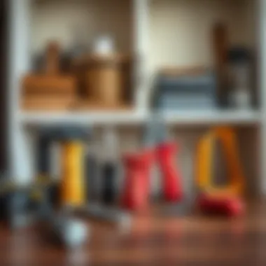 Tools needed for cabinet door replacement neatly arranged