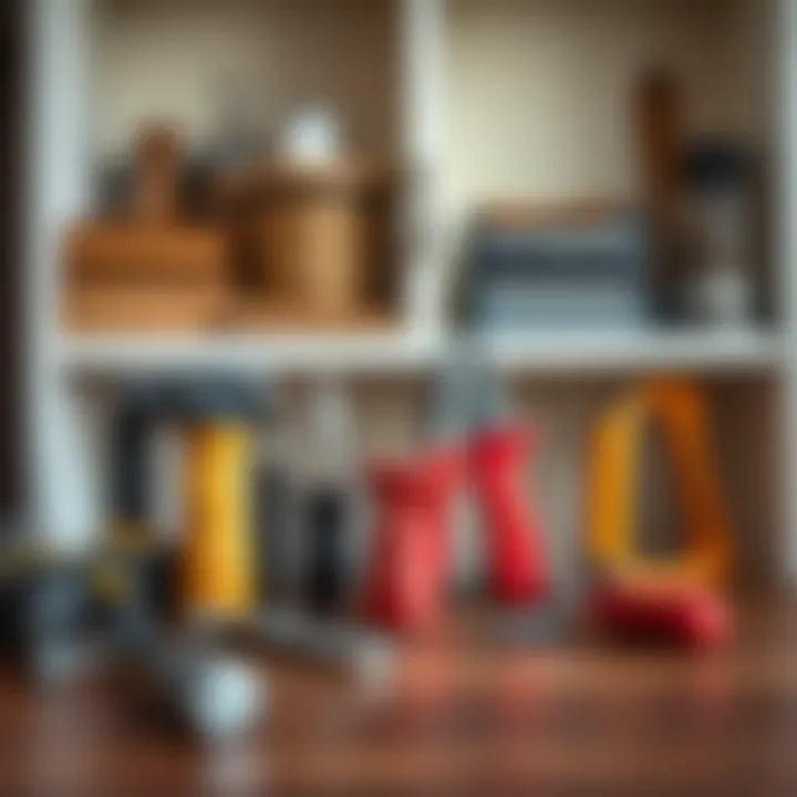 Tools needed for cabinet door replacement neatly arranged