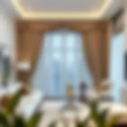 Elegant living room showcasing draped curtains