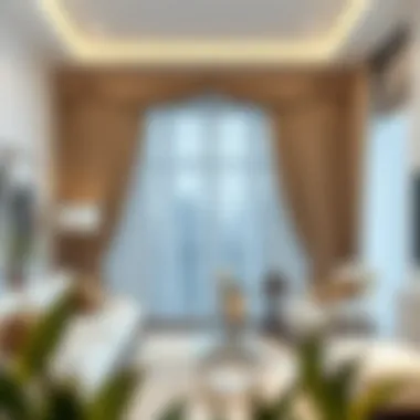 Elegant living room showcasing draped curtains