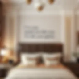 Elegant bedroom featuring a decal quote above the bed