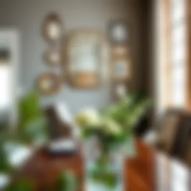 Contemporary mirror arrangement adding depth to a modern dining room