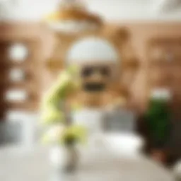 Elegant round decorative mirror in a dining room setting