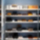 Contemporary hanging shelves showcasing an organized shoe collection