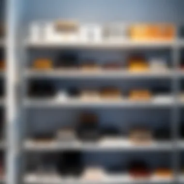 Contemporary hanging shelves showcasing an organized shoe collection