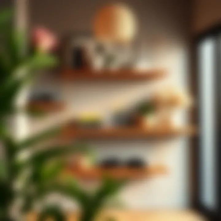 Different materials used for building hanging shelves in a stylish interior