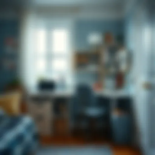 Well-organized dorm room with stylish storage solutions