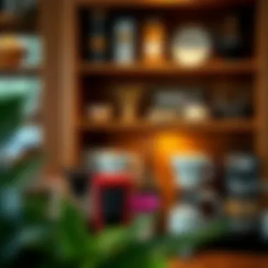 Artistic display of coffee accessories and blends