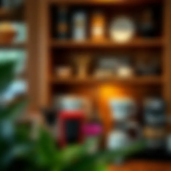 Artistic display of coffee accessories and blends