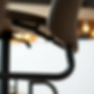 Close-up of the ergonomic features of a counter height chair with arms