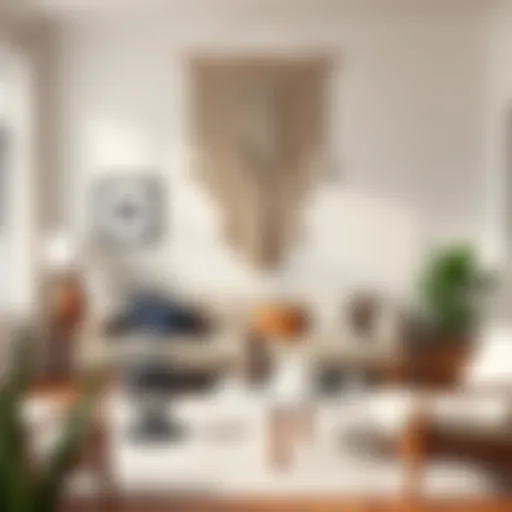 Intricately designed wall macrame hanging in a stylish living room.