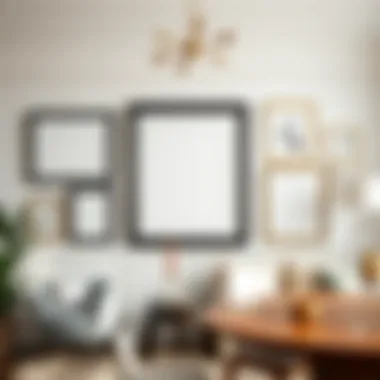 Stylish interior featuring multiple large picture frames