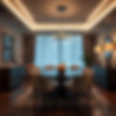 Elegant dining area illuminated by smart light fixtures