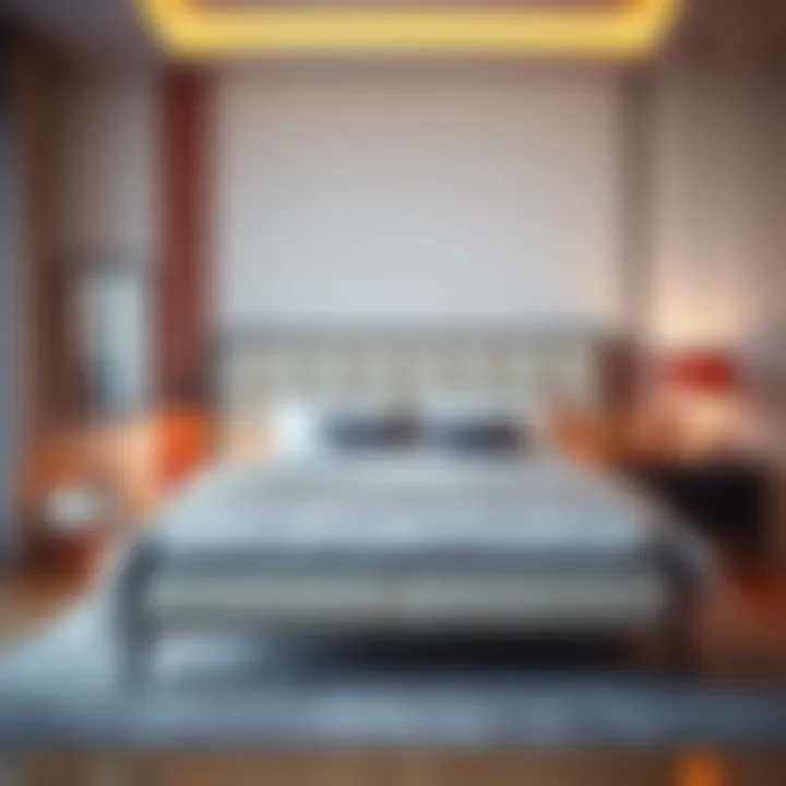 Modern bedroom setup showcasing a bed frame with USB ports