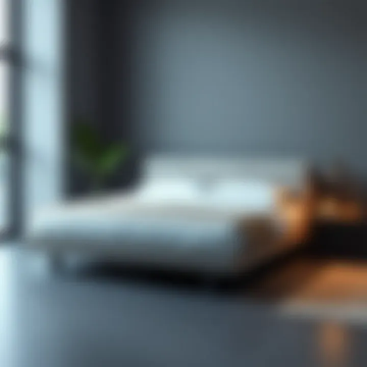 Stylish queen platform bed frame with wheels in a minimalistic setup