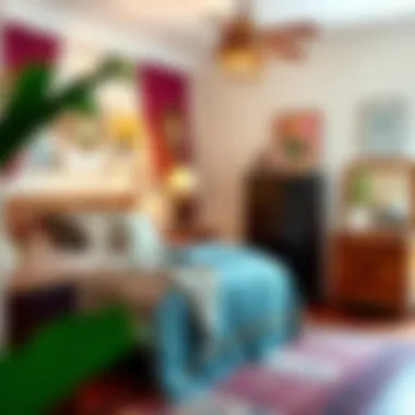 Vibrant bohemian bedroom with eclectic decor