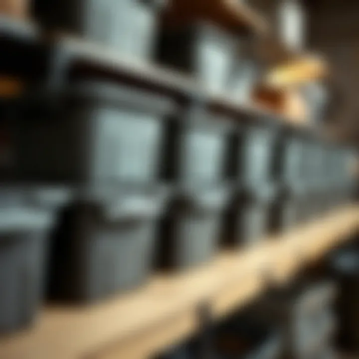 Eco-friendly plastic storage bins made from recycled materials on display