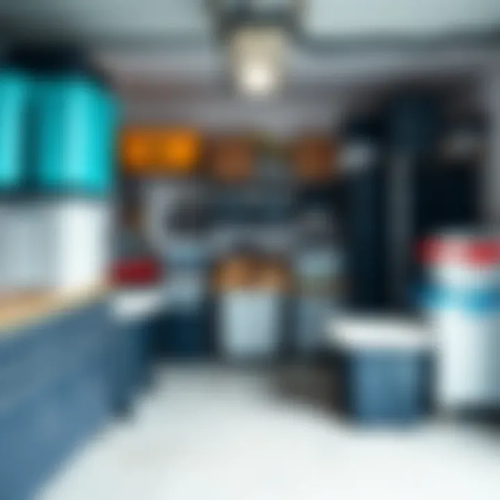 A neatly organized garage showcasing the use of plastic storage bins with lids