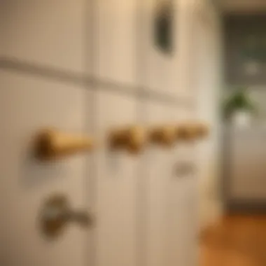 Close-up of matching cabinet knobs and pulls in a modern kitchen