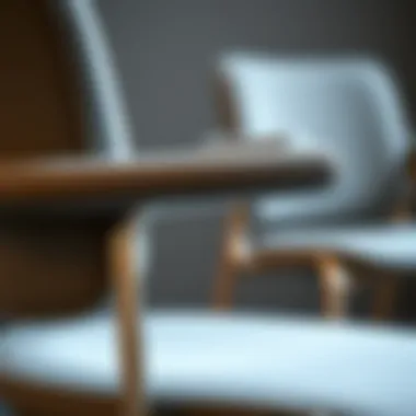 Close-up of cantilever chair showcasing its unique arm design and upholstery