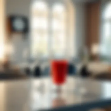 Stylish arrangement of clear plastic juice glasses on a modern table