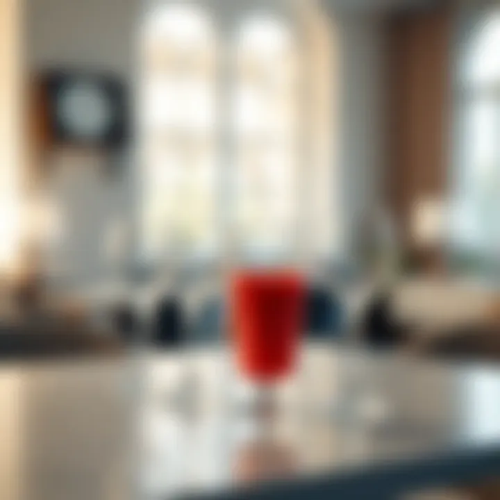 Stylish arrangement of clear plastic juice glasses on a modern table