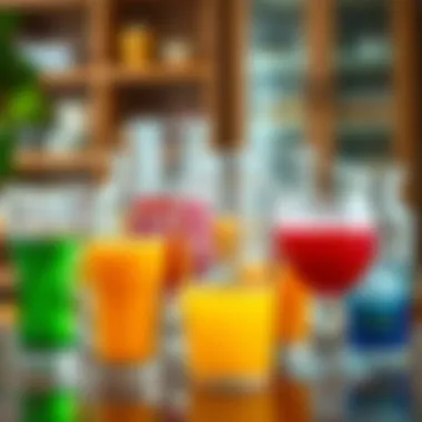 Variety of clear plastic juice glasses in different styles and colors