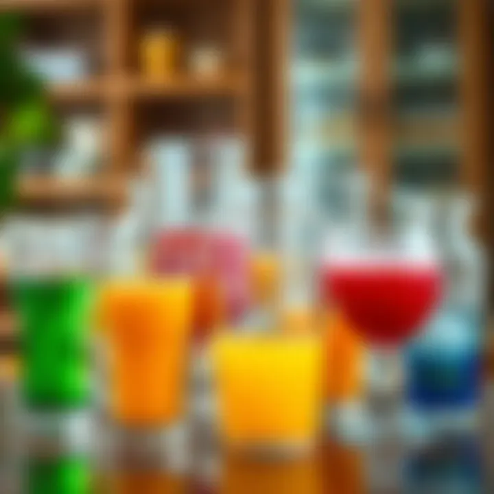 Variety of clear plastic juice glasses in different styles and colors