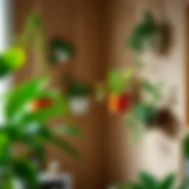 A well-maintained corner with thriving plants in hangers