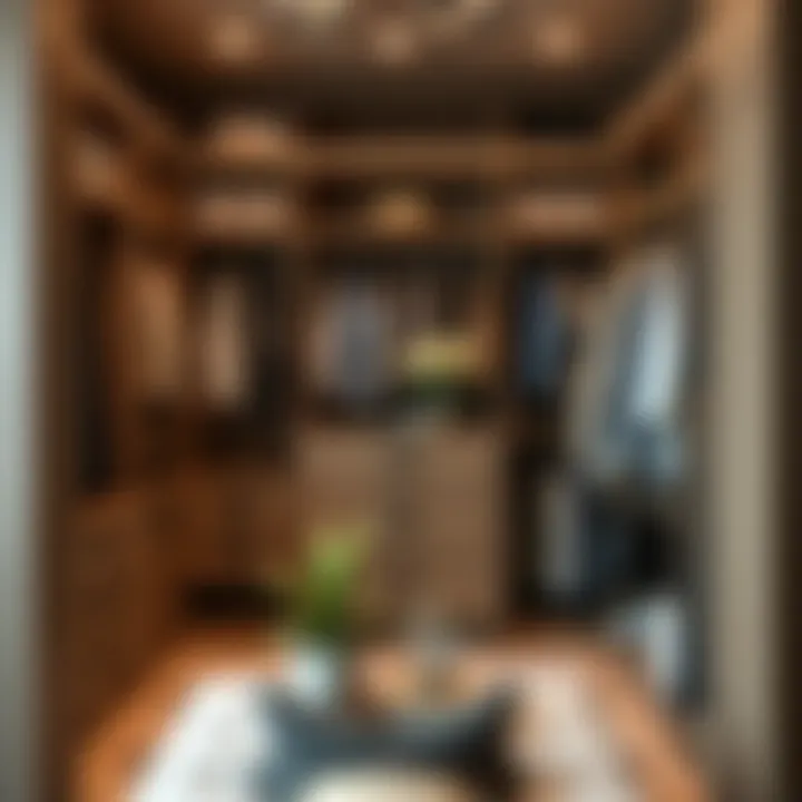 A visually appealing extra wide closet with custom features and accessories