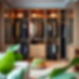 A beautifully organized extra wide closet showcasing various clothing arrangements