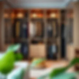 A beautifully organized extra wide closet showcasing various clothing arrangements