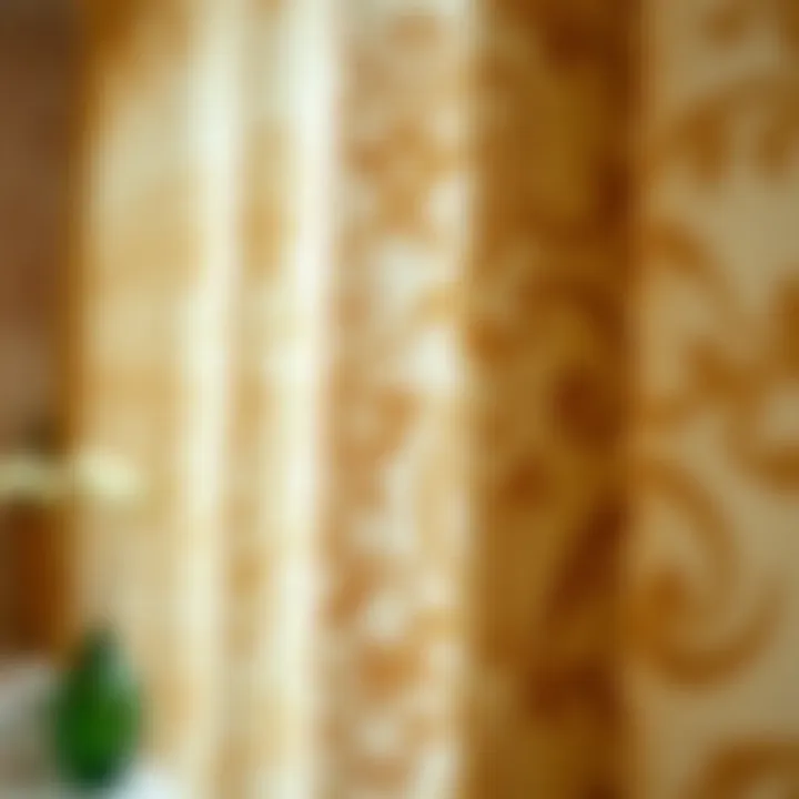 Close-up of floral patterns on rod pocket curtains showcasing intricate details
