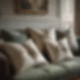 Elegant display of French pillows on a vintage sofa