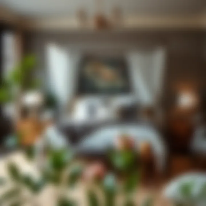 Stylish bedroom showcasing a full canopy bed with functional storage