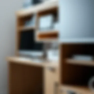 Close-up of organizational features in a hutch design