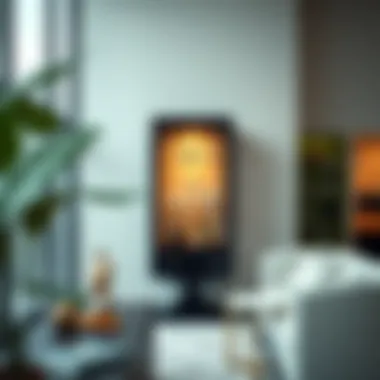 Modern interior featuring a lit glass curio cabinet