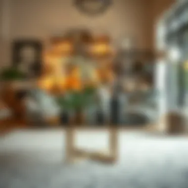 Artistic arrangement of a glass table in an eclectic space