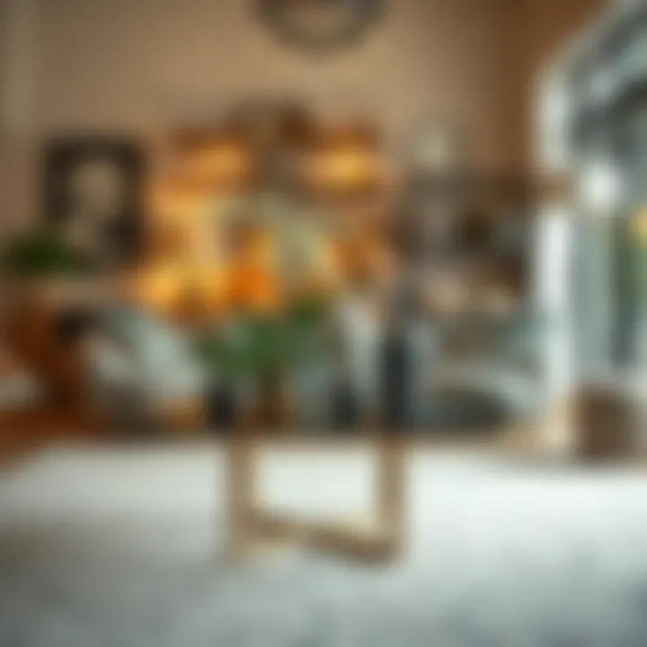 Artistic arrangement of a glass table in an eclectic space