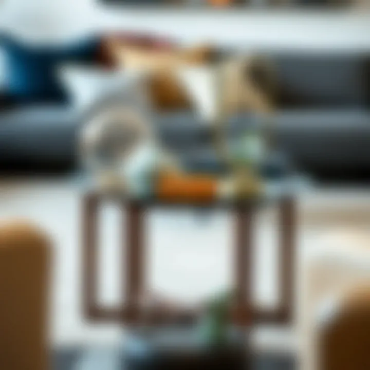 Contemporary glass side table with decorative elements