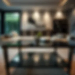 Elegant glass top coffee table in a modern living room